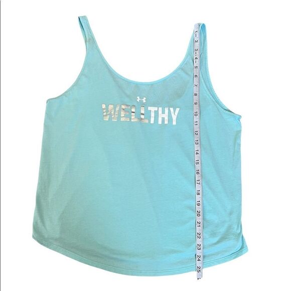 UNDER ARMOUR Heat Gear Loose Fit Metallic Graphic Scoop Neck Work Out Tank Top L - Picture 6 of 7